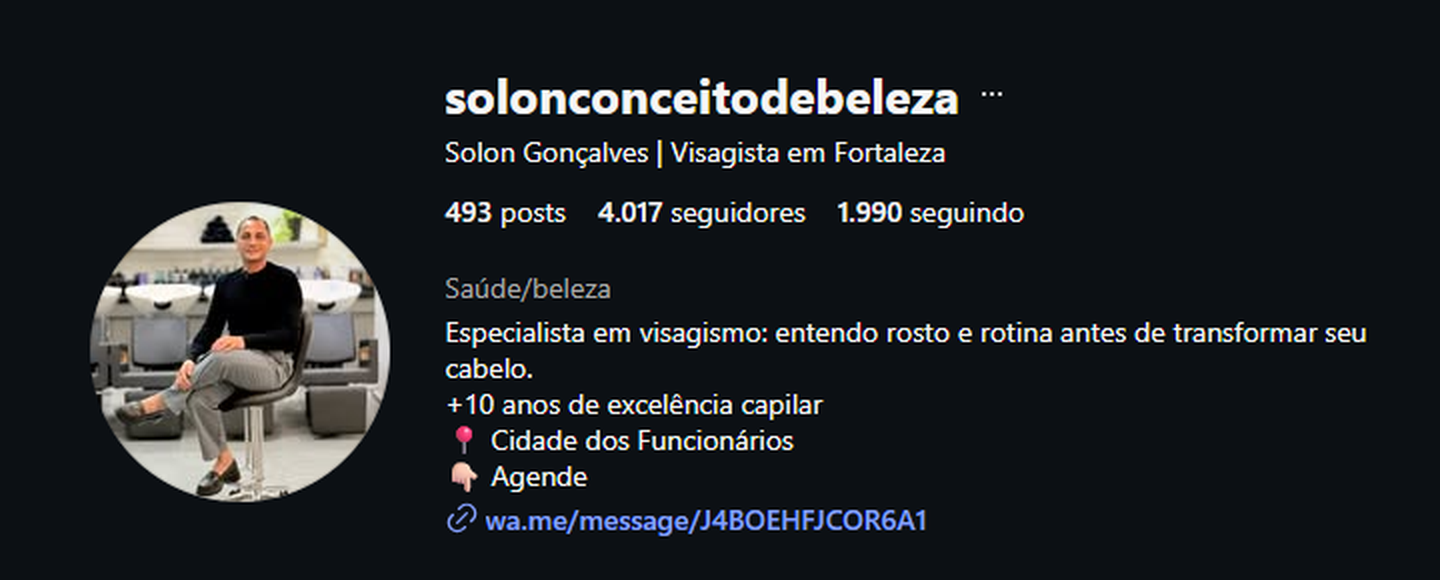 Perfil do Instagram do Sôlon Conceito de Beleza: 4.017 seguidores, especialista em visagismo em Fortaleza
